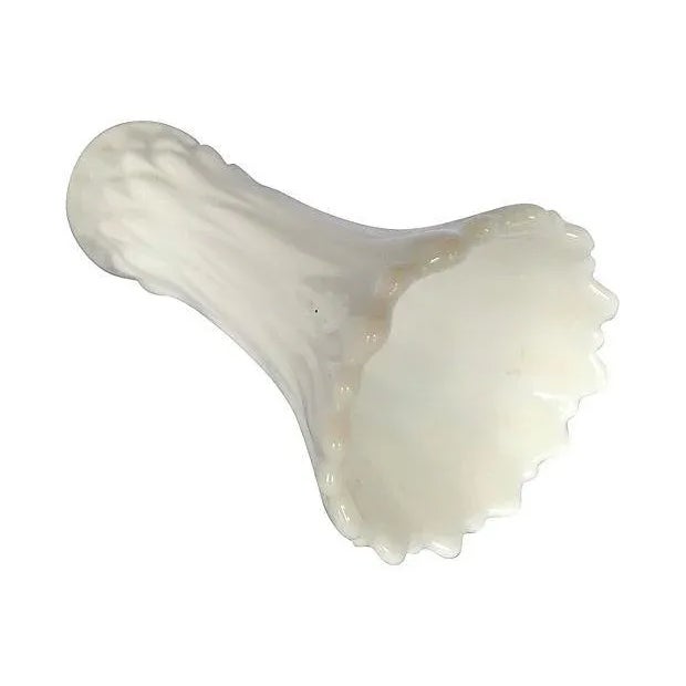 Tall Flute-Shaped Lattice Pattern Milk Glass Vase For Sale - Image 4 of 6