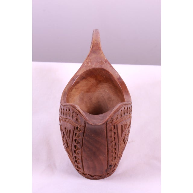 Traditional Antique 1900s Hand-Carved Wooden Wedding Cup From Former Yugoslavia/European Balkan For Sale - Image 3 of 10