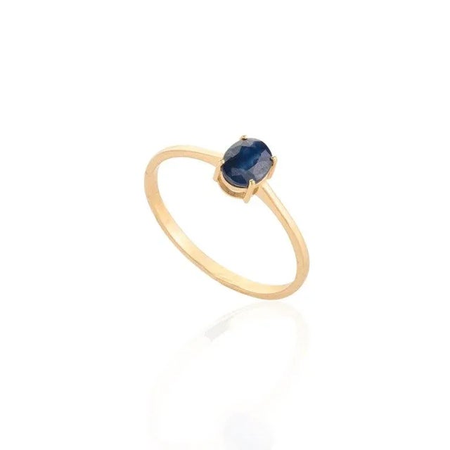 Blue Sapphire Jewelry Set in 18k Yellow Gold Pendant, Ring Size 7 & Stud Earrings - 4 Pieces For Sale - Image 9 of 17