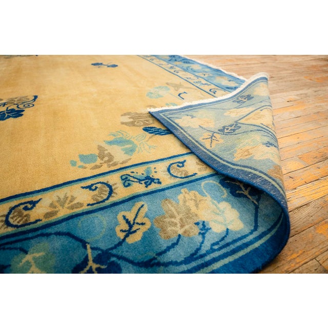 Yellow 1920s Large Size Bold Yellow Field Handknotted Art Deco Wool Antique Chinese Rug For Sale - Image 8 of 8