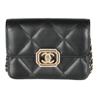 Black Quilted Calfskin Strass Mini Flap Bag For Sale