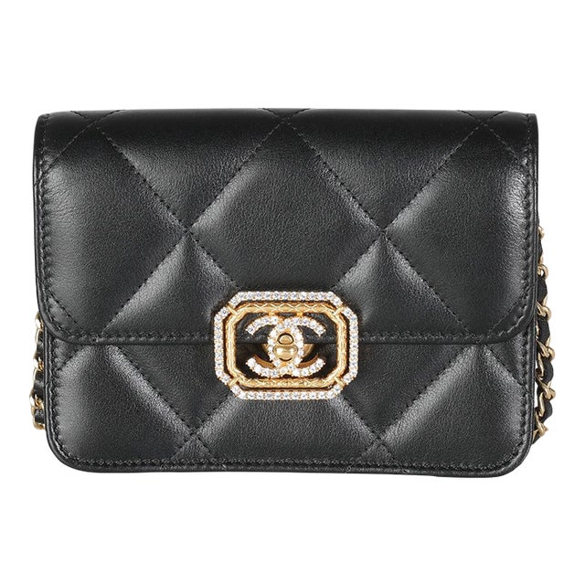 Black Quilted Calfskin Strass Mini Flap Bag For Sale