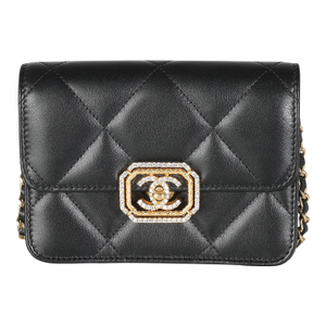 Black Quilted Calfskin Strass Mini Flap Bag