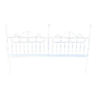 Vintage King Size Omega Faux Bamboo White All Iron Decorative Headboard For Sale