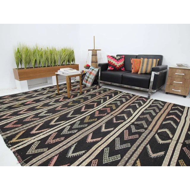 1960s Vintage Embroidered Goat Hair Kilim Rug- 7′5″ × 12′3″ For Sale - Image 4 of 7