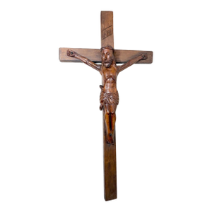 Big Antique Hand Carved Wood Religious Jesus Christ Crucifix Cross Sculpture God
