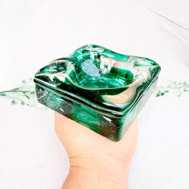 Mid-Century Modern Vintage Murano Glass Ashtray in Green Glass, 1970s For Sale - Image 3 of 13