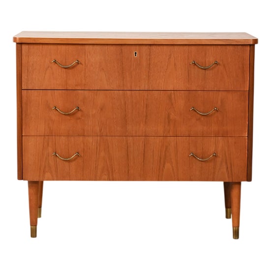 Scandinavian Teak Chest of Drawers with Brass Inserts, 1950s For Sale