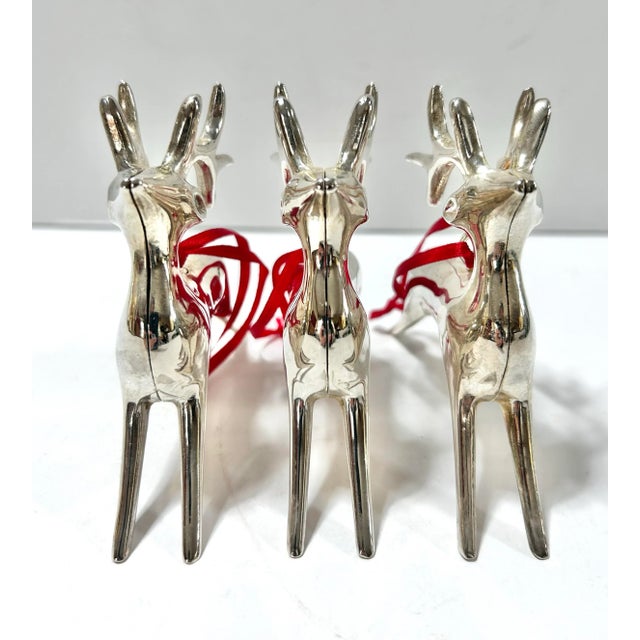 Vintage Silver-Plated Reindeer Christmas Ornaments, Set of 3 For Sale - Image 4 of 9
