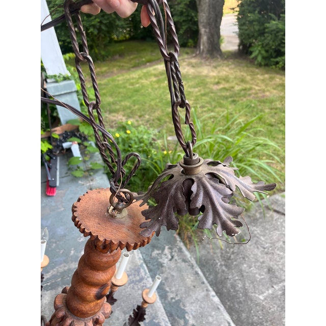 Metal Late 20th Century Country French Hand Carved Wood With Scrolling Wrought Iron Arms For Sale - Image 7 of 8