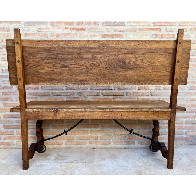 Spanish Renaissance Carved Oak Bench Banquette Escaño, 1890s For Sale - Image 4 of 18