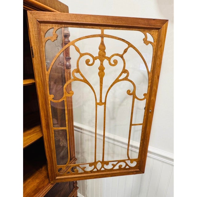 1920s Antique Jacobean Style Display Cabinet With Leaded Glass For Sale - Image 5 of 9