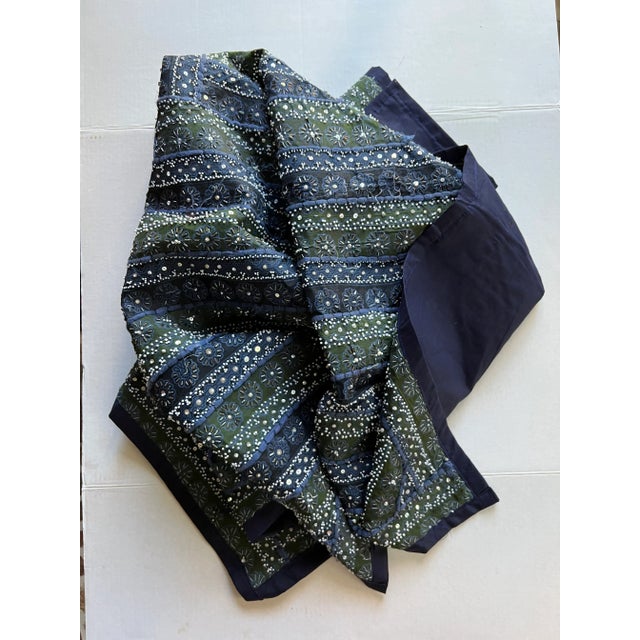 Blue and Green Bead and Sequence Table Cloth Table Square For Sale - Image 4 of 7