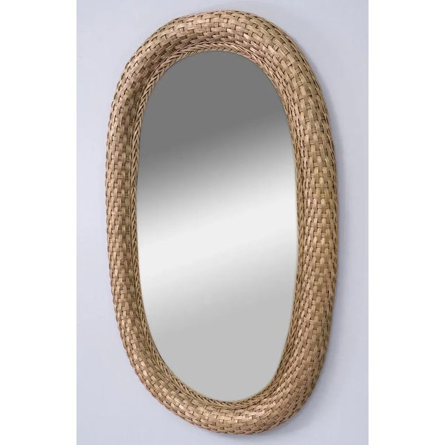 Very nice Bohemian Chic Wall Mirror . Gold Color Wicker .Oval shaped . Handcrafted . 1960s Holland