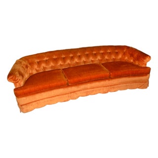 Mid Century Modern Mazor / Clyde Pearson Curved Bright Orange Velvet Tufted Sofa For Sale