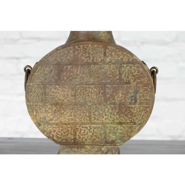 Vintage Bronze Han Style Table Lamp Wired for the Us on Wooden Base For Sale - Image 9 of 12