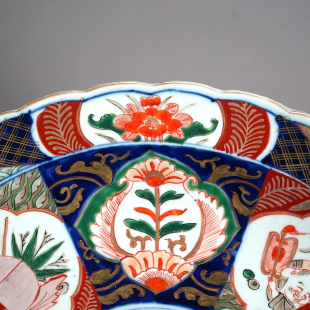 Asian Antique Asian Imari Hand Painted & Gilt Porcelain Charger Circa 1920 For Sale - Image 3 of 9