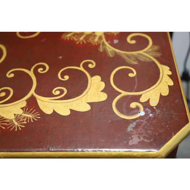 Red Vintage Chinese Style Deep Red Gilded Lacquer Small Square Table/Chessboard Table For Sale - Image 8 of 8
