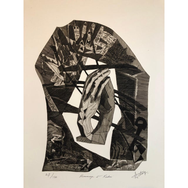 Henri Georges Adams, Surrealist Carborundum Etching, Homage a Rodin, c.1960 For Sale - Image 11 of 11