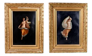 Italian School Artist, Night and Day, 19th Century, Oil Paintings, Framed, Set of 2