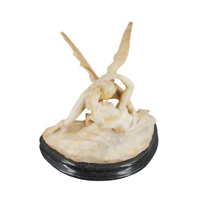 Early 20th Century Cupid and Psyche Alabaster Stone Sculpture After Antonio Canova For Sale - Image 10 of 18