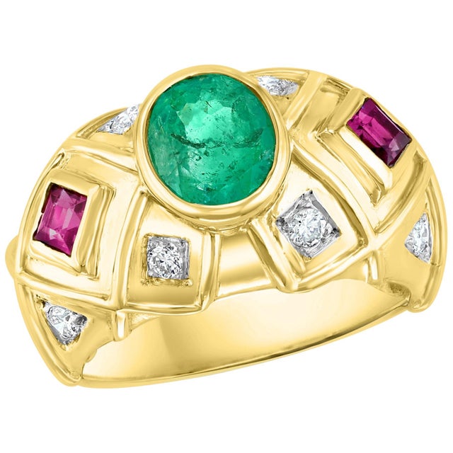 Oval Emerald , Pink Tourmaline Diamond Ring 18 Karat Yellow Gold, Size 6.5 For Sale - Image 15 of 18