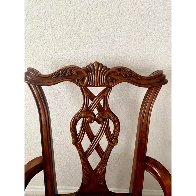Regency House Chippendale Carved Kensington Hall Vintage Set of Four Arm Chairs Dining/Accent. For Sale - Image 10 of 18