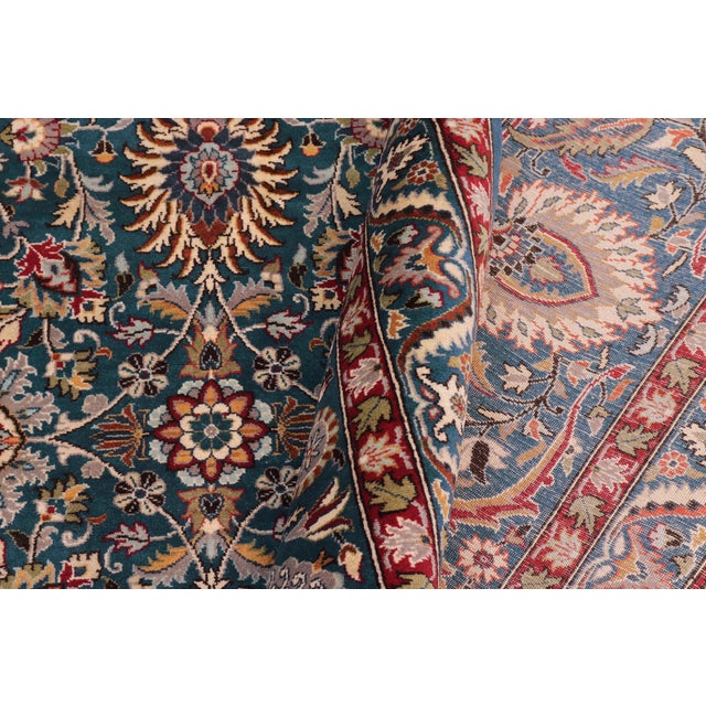 Textile Art Nouveau 1990's Floral Pak-Persian Blue/Blue Wool Rug - 9'11'' X 14'6'' For Sale - Image 7 of 9