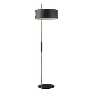 1953 Floor Lamp in Satin Gold and Black Metal by Ostuni & Forti for Oluce For Sale