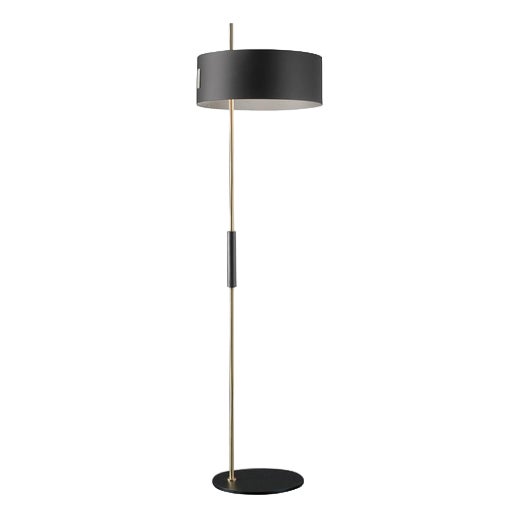 1953 Floor Lamp in Satin Gold and Black Metal by Ostuni & Forti for Oluce For Sale