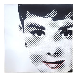 Hungarian Audrey Hepburn - Acrylic on Canvas Dot Painting by Janos Schaab For Sale