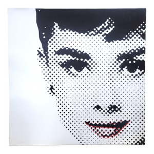 Hungarian Audrey Hepburn - Acrylic on Canvas Dot Painting by Janos Schaab
