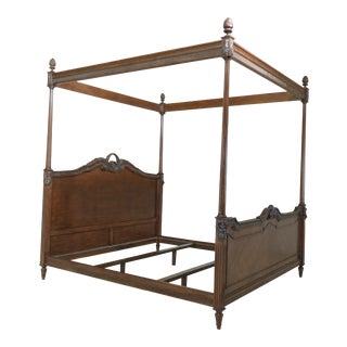 French Louis XVI Style King Size Walnut Canopy Bed For Sale