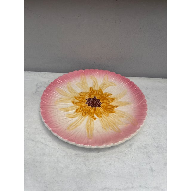 French Majolica pink daisy plate Orchies, circa 1890.