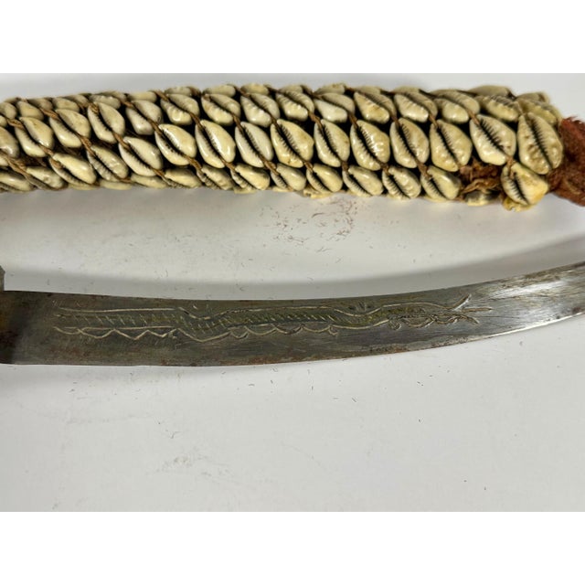 Early 20th Century Algerian Berber Flyssa Dagger: Cowrie Shell Sheath, Etched Steel Blade For Sale - Image 5 of 10