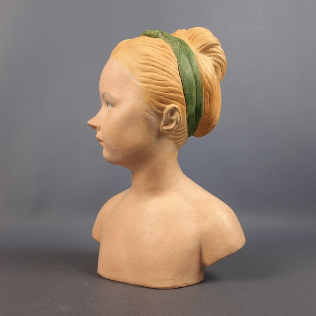 Ceramic Terracotta Bust of Girl with Bow, 1960s For Sale - Image 7 of 18