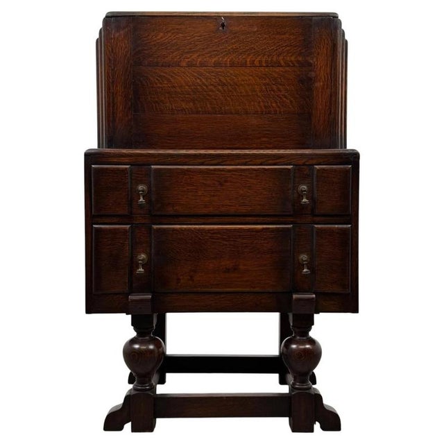 Antique Early 20th Century Edwardian Oak Bureau For Sale - Image 14 of 14