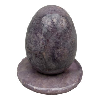 Vintage Purple Hand Carved Alabaster Egg and Stand Italy For Sale