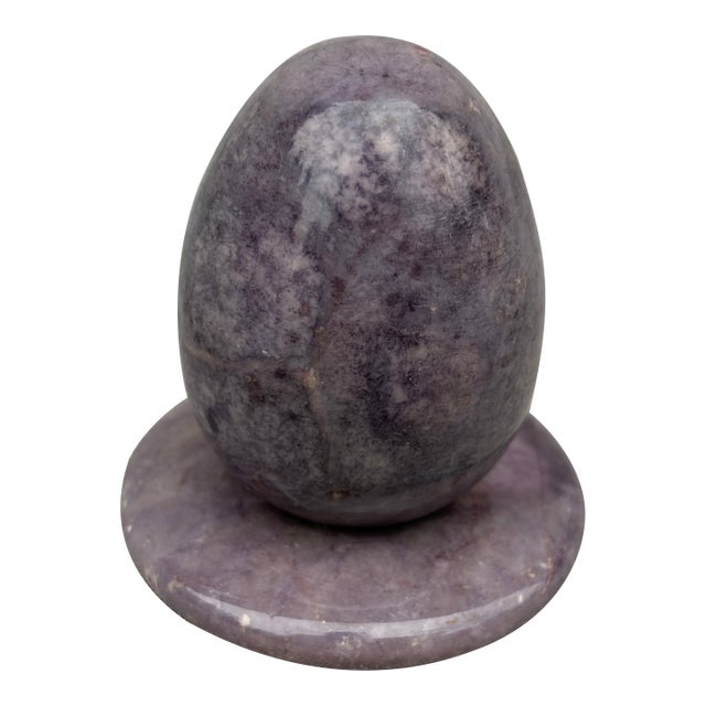 Vintage Purple Hand Carved Alabaster Egg and Stand Italy For Sale