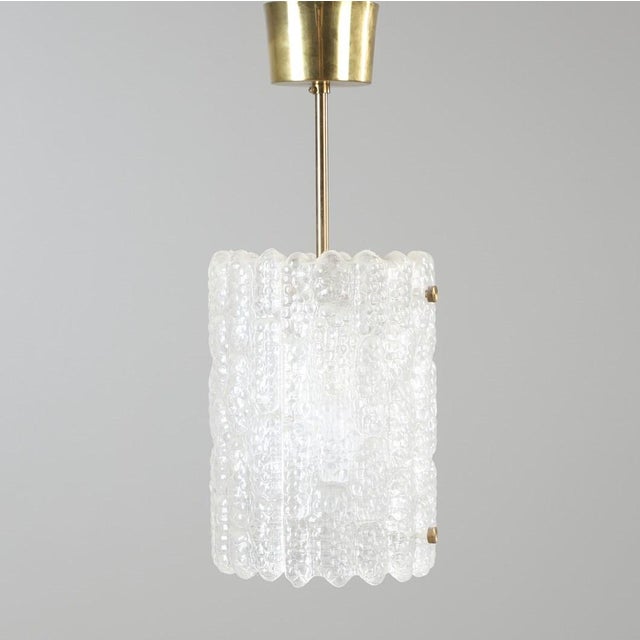 Stunning scandinavian mid-century modern crystal glass & brass pendant/ceiling light designed by carl fagerlund for...
