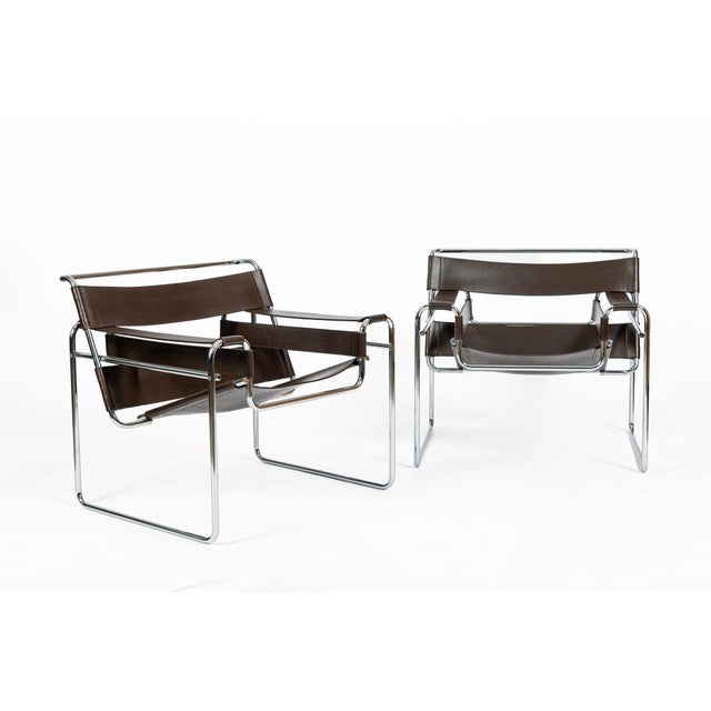 Mid-Century Modern Pair of Mid Century Brown Wassily Chairs by Marcel Breuer for Stendig, 1960s, Labeled For Sale - Image 3 of 18