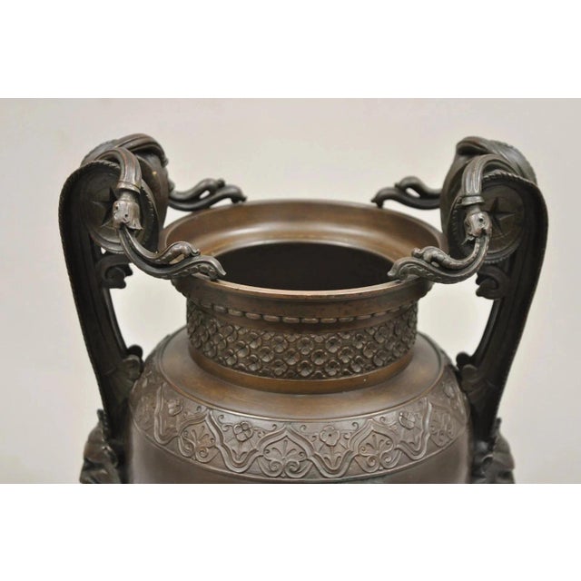 Bronze 19th C Alfred Daubree French Neoclassical Bronze Figural Urn Vase With Lions For Sale - Image 8 of 16