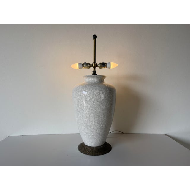 1980s Postmodern Crackle Glazed Ceramic Table Lamp With Metal Conical Shade For Sale - Image 9 of 12