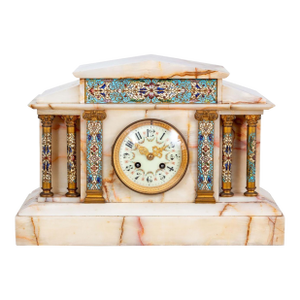 French Alabaster and Champleve Enamel Mantel Clock