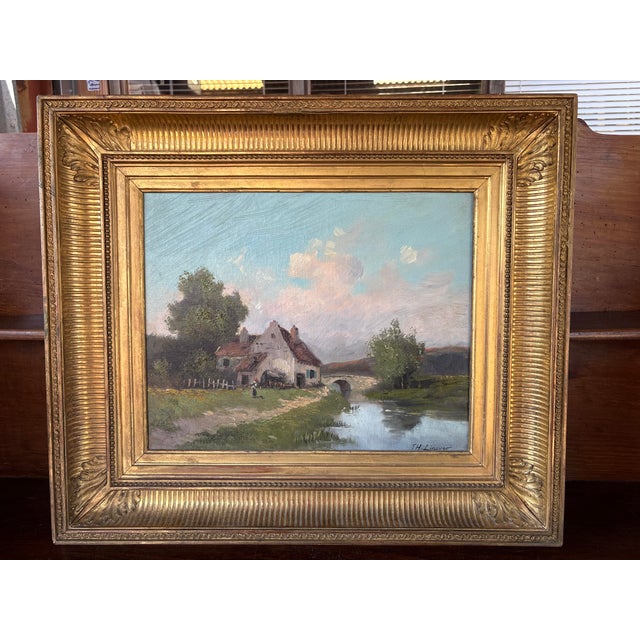 Th Linsyer, Lively Landscape by a River, 1890s-1910s, Oil on Canvas, Framed For Sale - Image 17 of 17