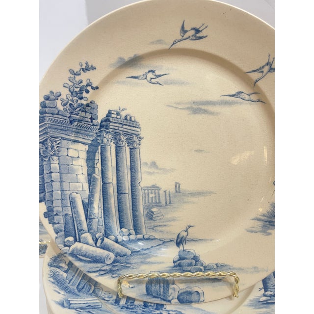 Off-white French Faience Plates by Gien, Architectural Ruins Faience, Set of 18 For Sale - Image 8 of 10