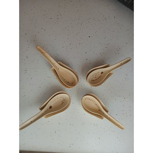 Excellent condition- Never used set of 4 Japanese ceramic lidded bowls with matching spoons and spoon rests. Hand painted...