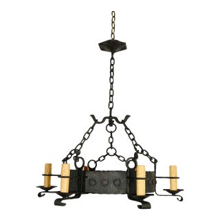 Early 20th Century 6 Arm French Iron Ceiling Chandelier For Sale