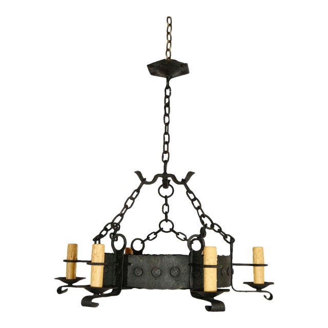Early 20th Century 6 Arm French Iron Ceiling Chandelier For Sale