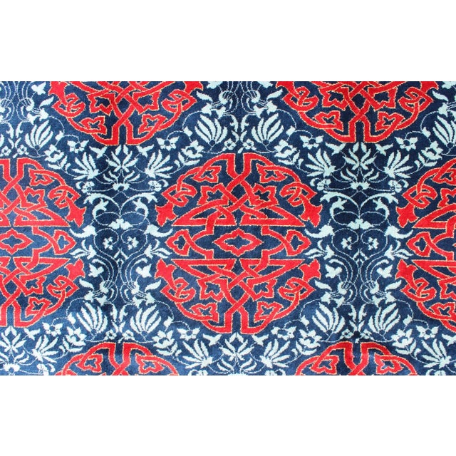 Textile Red & Blue European Design Rug With Geometric Medallions and Vining Blossoms For Sale - Image 7 of 13